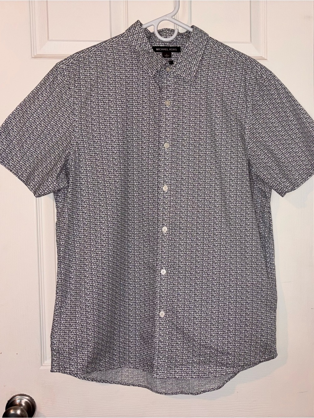 Michael Kors Black and White Short-Sleeve Button-Down Shirt